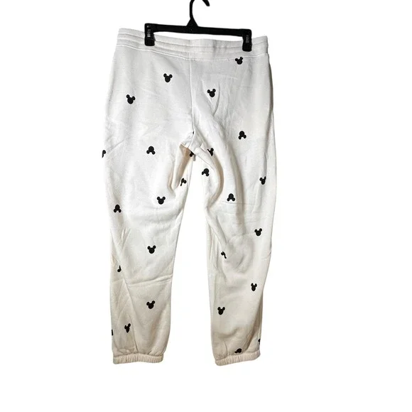 Disney Mickey Mouse All Over Print Jogger Sweatpants Cream Womens Size L - Picture 2 of 7